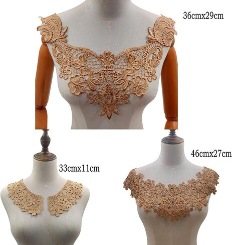 Hollow Out Applique Neckline Neckband Fake Collar Lace Patches Embroidered Collar Sewing DIY Supplies Water Soluble Lace Collars Garment 3 pcs (Blue) in Kuwait