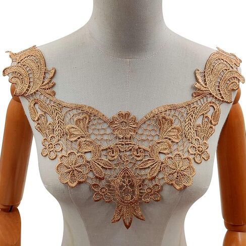 Hollow Out Applique Neckline Neckband Fake Collar Lace Patches Embroidered Collar Sewing DIY Supplies Water Soluble Lace Collars Garment 3 pcs (Blue) in Kuwait