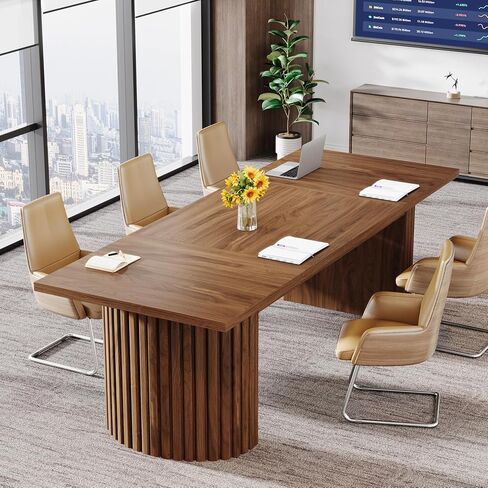 Tribesigns 6.56 ft Conference Table for 6-8 People, 78.7" Large Rectangle Meeting Table with Double Pedestal, Farmhouse Seminar Table Boardroom Desk for Office Meeting Conference Room, Walnut in Kuwait