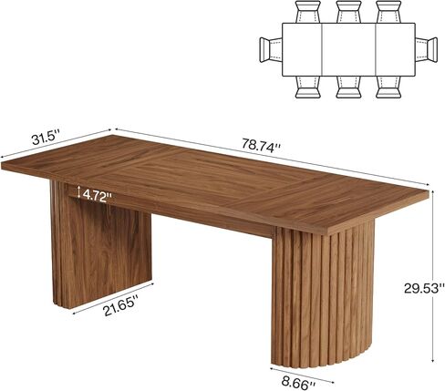 Tribesigns 6.56 ft Conference Table for 6-8 People, 78.7" Large Rectangle Meeting Table with Double Pedestal, Farmhouse Seminar Table Boardroom Desk for Office Meeting Conference Room, Walnut in Kuwait