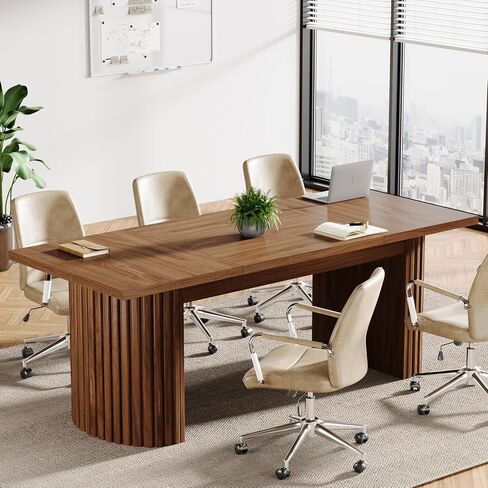 Tribesigns 6.56 ft Conference Table for 6-8 People, 78.7" Large Rectangle Meeting Table with Double Pedestal, Farmhouse Seminar Table Boardroom Desk for Office Meeting Conference Room, Walnut in Kuwait