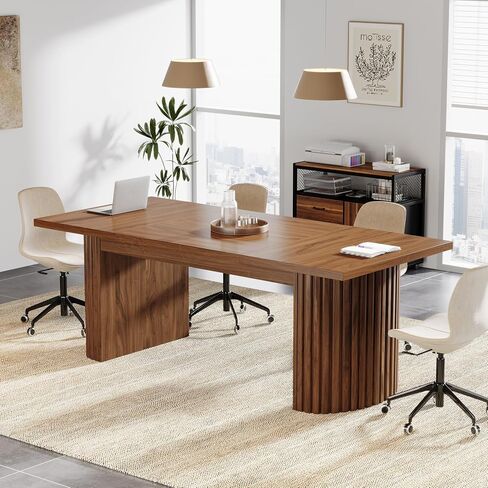 Tribesigns 6.56 ft Conference Table for 6-8 People, 78.7" Large Rectangle Meeting Table with Double Pedestal, Farmhouse Seminar Table Boardroom Desk for Office Meeting Conference Room, Walnut in Kuwait
