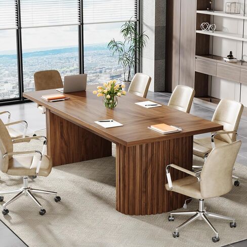 Tribesigns 6.56 ft Conference Table for 6-8 People, 78.7" Large Rectangle Meeting Table with Double Pedestal, Farmhouse Seminar Table Boardroom Desk for Office Meeting Conference Room, Walnut in Kuwait