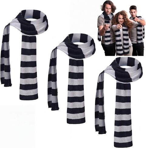 Jecery 3 Pack Knit Neck Scarves 16 Inch Magic College Styles Striped Neckerchief Men Women Cosplay Costume Neck Accessory Winter in Kuwait
