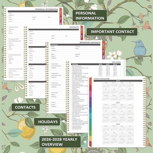 2026 مخطط شهري - 2026 Planner ، يناير 2026 - ديسمبر 2026 ، 2026 مخططين شهريين 9 "× 11" مع علامات تبويب ملونة ، مخطط/تقويم لمدة 12 شهرًا مع جهات اتصال وكلمات مرور وورق سميك - الطيور in Kuwait