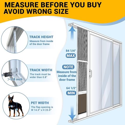 XL Dog Door for Sliding Glass Door, Extra Large Patio Doggy Door Insert for Sliding Door, Height Adjustable from 44" to 84", Flap Width: 14 inch in Kuwait
