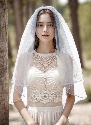 emondora 2T Short Sequin Pearl Edge Crystals Beaded Bling Wedding Bridal Veil in Kuwait