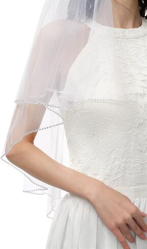 emondora 2T Short Sequin Pearl Edge Crystals Beaded Bling Wedding Bridal Veil in Kuwait