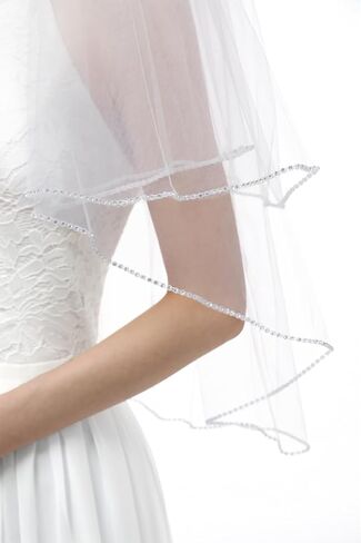 emondora 2T Short Sequin Pearl Edge Crystals Beaded Bling Wedding Bridal Veil in Kuwait
