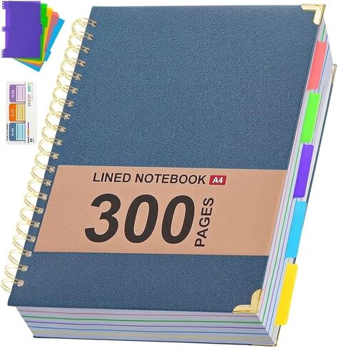 5 Subject Notebook for Work with Removable Dividers Tabs, Large 8.5" x 11 Spiral Lined Notebooks for School Note Taking & Organizer, A4 240 Pages College Ruled Journal for Women & Writing, Pink in Saudi Arabia
