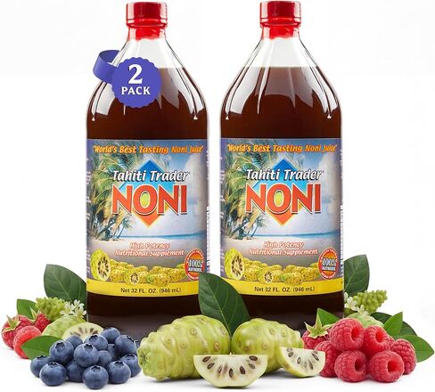 Tahiti Trader Original High Potency Noni Juice - Pure Noni Fruit Juice with Blueberry & Raspberry - Organic Antioxidant Superfood Supporting Energy & Body Health - (32oz, 2 Pack) in Kuwait