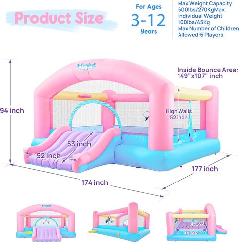 Large Bounce House for Big Kids, 14.8 x 14.5 FT Inflatable Bouncer Jumper Slide with 650W Blower, Basketball Hoop, Throw Ball Game, Ball Pits Yellow in Kuwait