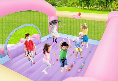 Large Bounce House for Big Kids, 14.8 x 14.5 FT Inflatable Bouncer Jumper Slide with 650W Blower, Basketball Hoop, Throw Ball Game, Ball Pits Yellow in Kuwait