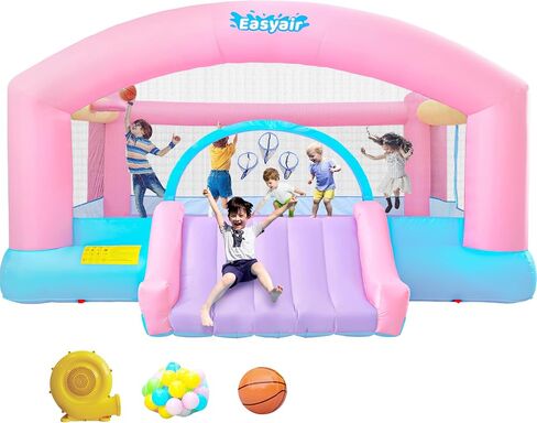 Large Bounce House for Big Kids, 14.8 x 14.5 FT Inflatable Bouncer Jumper Slide with 650W Blower, Basketball Hoop, Throw Ball Game, Ball Pits Yellow in Kuwait