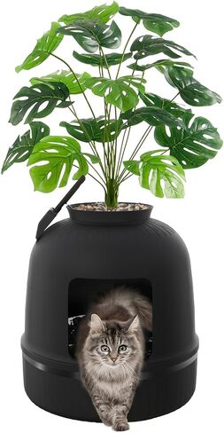 Lifewit Plant Cat Litter Box with Odor Removal System, Hidden Enclosure Litter Tray with LED Light & Scoop in Living Room, Bedroom, Corner, Black in Kuwait