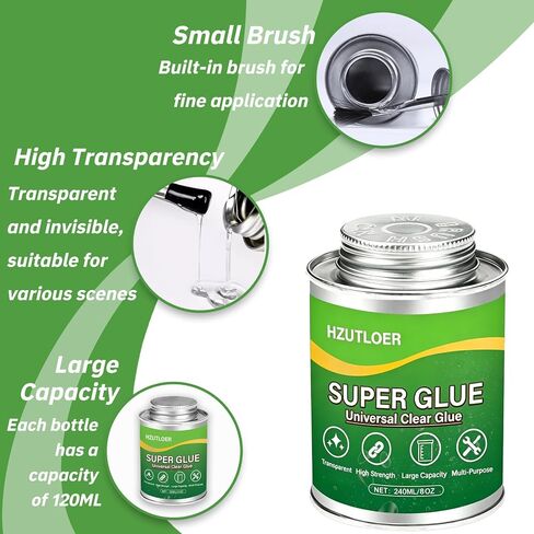 Super Glue,Clear Glue with Brush,120ML All Purpose Strong Adhesive,Instant Superglue Multi-Purpose Glue for Wood,Ceramic,Leather,Plastic,Glass,Metal,Rubber,DIY Crafts in Kuwait