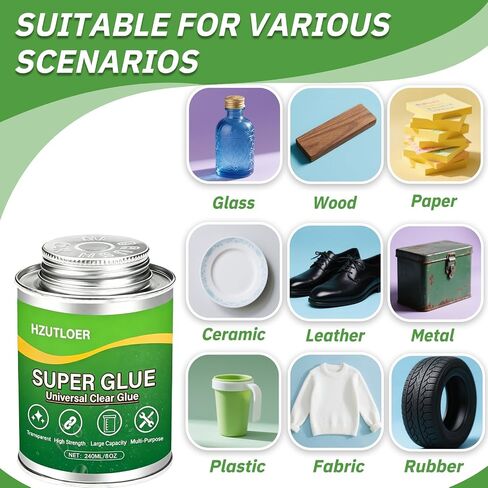 Super Glue,Clear Glue with Brush,120ML All Purpose Strong Adhesive,Instant Superglue Multi-Purpose Glue for Wood,Ceramic,Leather,Plastic,Glass,Metal,Rubber,DIY Crafts in Kuwait