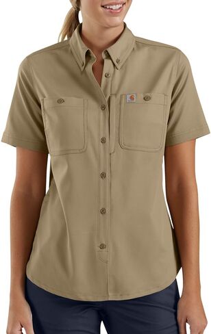 قميص حريمي قصير الأكمام من Carhartt مصنوع من قماش قطني عالي الجودة مزود بأزرار سفلية in Kuwait