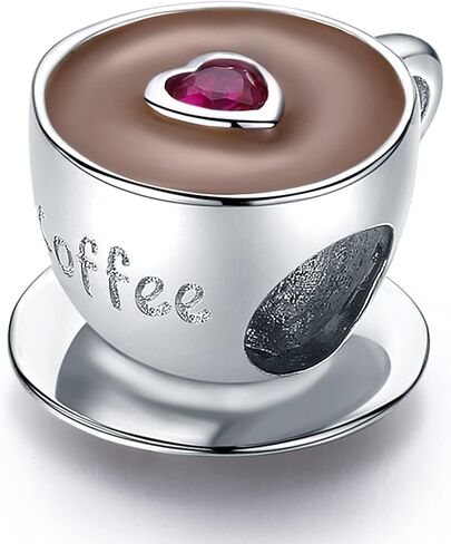 925 Sterling Silver coffee cup Charms for Bracelets Necklaces Cubic Zirconia Heart Charm Jewelry Gifts for Women Couples Sister in Kuwait