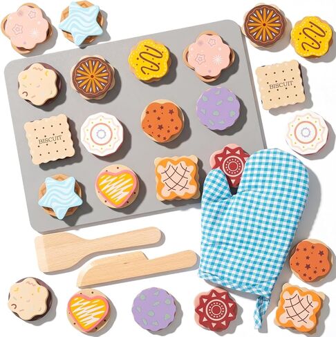 Slice and Bake Wooden Cookie Play Food Set for Kids, Kitchen Toys Food Accessories for Toddlers, Pretend Play Baking Set for 3 4 5 Years Old Girls Boys Birthday Gifts in Kuwait