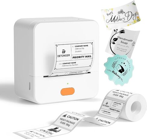 Label Maker Machine with Tape P1 2 Inch Thermal Printer Portable Bluetooth Shipping Label Printer Sticker Maker Labeling Machine Home Office School Business Use Rechargeable White in Kuwait