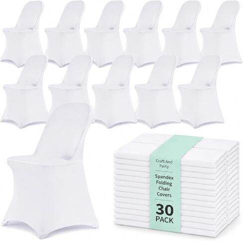 Craft And Party 10 Pack White Spandex Folding Chair Covers, Stretch Polyester Slipcovers for Wedding, Party & Dining Chairs – Flat Front Design, Universal Fit in Kuwait