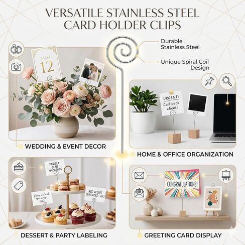 HOHIYA 50pc Floral Card Holder Pick Stick Wire Clip Photo Picture Centperieces Memo Note Clamp Clay Cake Accessories Silver 5 Inch in Kuwait