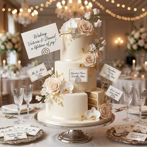 HOHIYA 50pc Floral Card Holder Pick Stick Wire Clip Photo Picture Centperieces Memo Note Clamp Clay Cake Accessories Silver 5 Inch in Kuwait