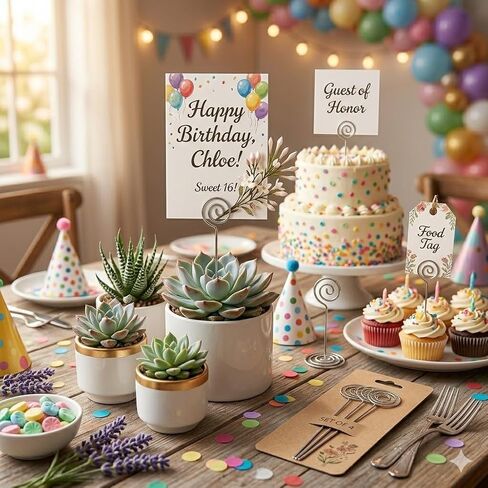 HOHIYA 50pc Floral Card Holder Pick Stick Wire Clip Photo Picture Centperieces Memo Note Clamp Clay Cake Accessories Silver 5 Inch in Kuwait