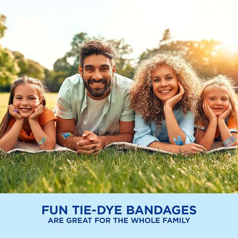 BAND-AID Brand Flexible Fabric Adhesive Bandages, Tie-Dye Designs, 100 Ct | Comfortable Protection, Sterile Wound Care for Minor Cuts, Scrapes & Burns, For First Aid Kits, Assorted Fun Colorful Designs in Kuwait