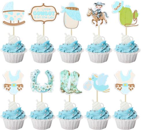 24pcs Cowboy Cupcake Topcake Glitter Horseshoe Cowboy Hats Boots Cupcake تختار نجمة Gun Cactus Cupcake يختار موضوعًا غربيًا للاستحمام طفل عيد ميلاد الزخارف الكعكة اللوازم in Kuwait