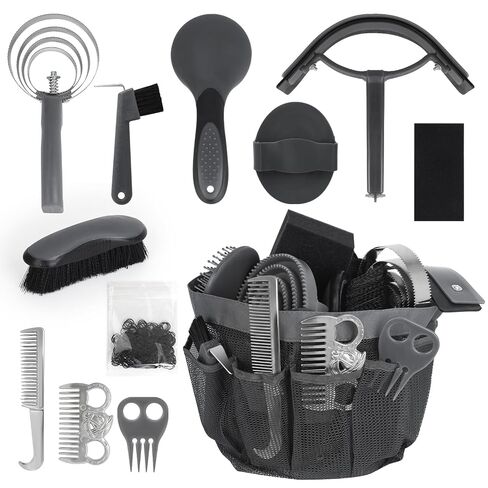 9 Pieces Horse Grooming Kit with Organizer Tote Bag, Horse Brushes for Grooming and Bathing, Professional Equine Coat Care Tack Room Supplies Set, Gift for Horse Lover in Saudi Arabia
