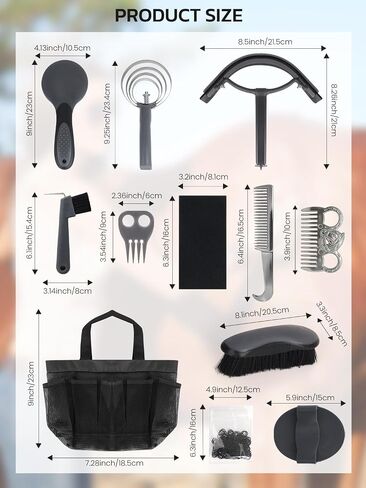 9 Pieces Horse Grooming Kit with Organizer Tote Bag, Horse Brushes for Grooming and Bathing, Professional Equine Coat Care Tack Room Supplies Set, Gift for Horse Lover in Saudi Arabia