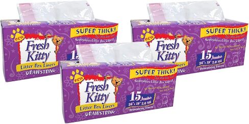 15 Count Fresh Kitty Litter Box Liners Super Thick, Durable, Easy Clean Up Jumbo Drawstring Scented Litter Pan Box Liners, Bags for Pet Cats in Saudi Arabia