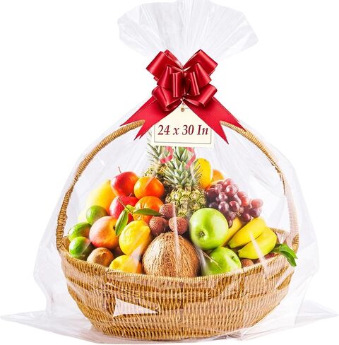 Homrelaxy 22 Pcs 24 x 30 Inches Cellophane Bags for Gift Baskets, Plastic Clear Basket Bags, Cellophane Wrap for Gift Baskets for Birthday, Wedding, Thanksgiving in Kuwait