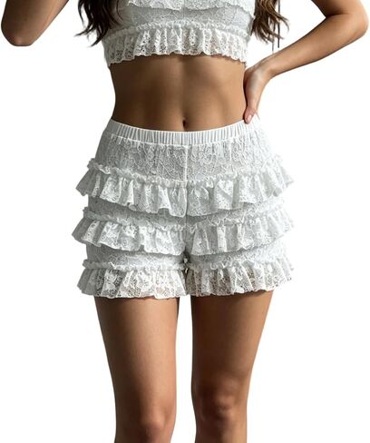 Womens Lace Trim Layered Ruffle Lolita Bloomer Coquette Sexy Boy Shorts Y2k Bubble Frilly Pumpkin Fairy PJ Bottoms in Kuwait