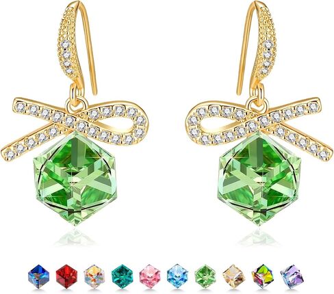 Austrian Crystal Cube Drop Dangle Bow Earrings for Women Fashion 14K Gold Plated Hypoallergenic Jewelry in Kuwait
