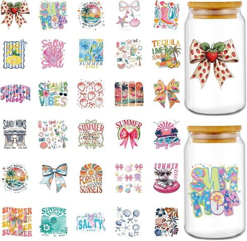 UV DTF Cup Wrap - 24 Sheets Fall Halloween Christmas UV DTF Cup Wraps for 16 oz Glass, Pumpkin Bow Ghost Holiday Uvdtf Stickers, Rub on Transfer Decals for DIY Water Bottle Mug Crafts in Saudi Arabia