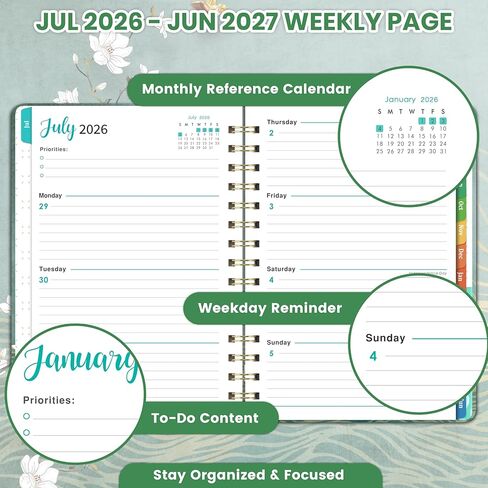 2026 مخطط - يناير. 2026 - ديسمبر. 2026 ، 2026 Planner Weekly and Monthly ، مخطط تقويمي 2026 ، مخطط أسبوعي وشهري مع علامات تبويب ملونة ، ورق متميز ، ملزمة مزدوجة - غلاف (6.4 "× 8.5" ، الأخضر ، الجيب الخلفي) in Kuwait
