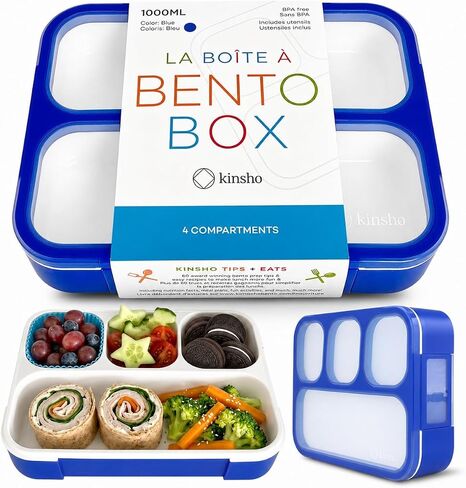 kinsho Bento-Box Lunch-Box Kids, Meal Boxes and Snack Containers for Boys & Girls for School, Includes Utensils, BPA Free (Purple Rainbow Unicorn + Blue Black Camo, 2 Pack Set) in Kuwait
