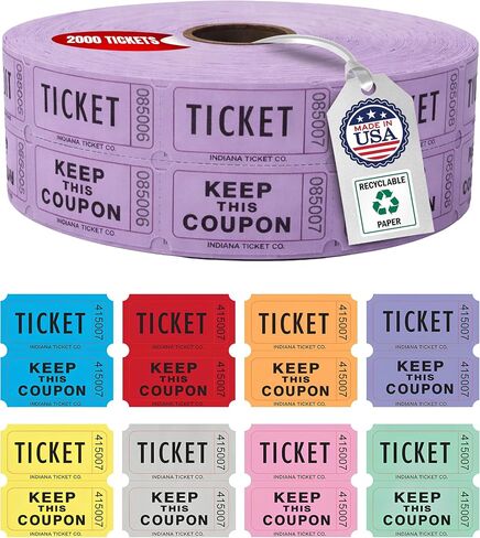 INDIANA TICKET CO. 2,000 Red Raffle Tickets Double Roll, Premium Quality 50/50 Raffle Tickets, Tickets for Events, Carnivals, Door Prizes, Drinks and More in Kuwait