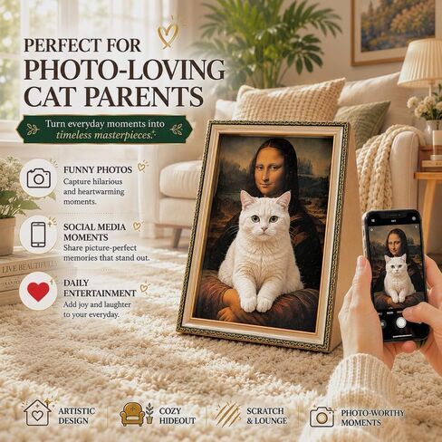 Mona Lisa Cat Scratcher Bed Home Decor 3-in-1 Pre-Assembled Frame Easy Setup 3D Kitten Cardboard House Horizontal Scratching Pad Cat Living in Famous Painting Gift for Your Beloved Pet in Kuwait