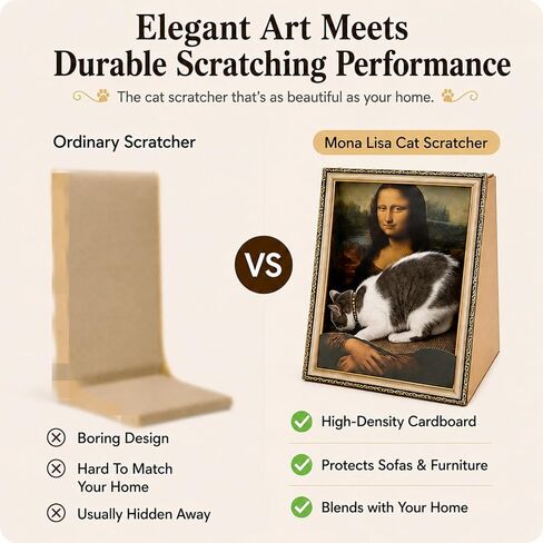 Mona Lisa Cat Scratcher Bed Home Decor 3-in-1 Pre-Assembled Frame Easy Setup 3D Kitten Cardboard House Horizontal Scratching Pad Cat Living in Famous Painting Gift for Your Beloved Pet in Kuwait