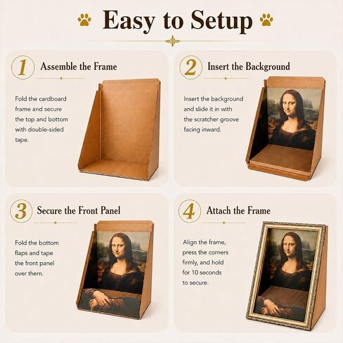 Mona Lisa Cat Scratcher Bed Home Decor 3-in-1 Pre-Assembled Frame Easy Setup 3D Kitten Cardboard House Horizontal Scratching Pad Cat Living in Famous Painting Gift for Your Beloved Pet in Kuwait