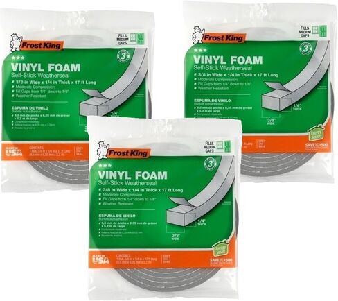 Frost King Vinyl Foam Tape - Closed Cell - Moderate Compression, 1/4" W, 1/8" Thick, 17' L, Grey - V442H in Kuwait