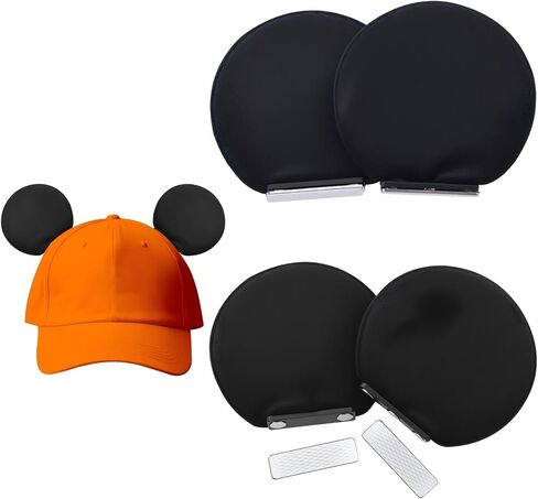 4 Pcs Magnetic Mouse Ears for Hats, Removable Magnet Minni Ear for Cap, Interchangeable Mouse Ears for Baseball Hat, Clip-On Hat Accessory, Adults and Kids, for Theme Parks Halloween Christmas in Kuwait