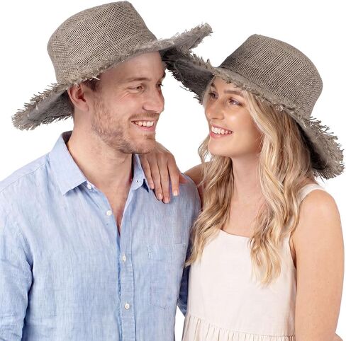 2 Pack Hemp Straw Farmer Hat Halloween Scarecrow Costume Hat Wired Wide Brim with Frayed Edges for Men Women Hippie(Classic) in Saudi Arabia