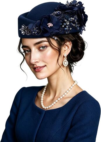British Retro Felt Hat Women Rhinestone Floral Church Derby Hat Classic French Berets in Kuwait