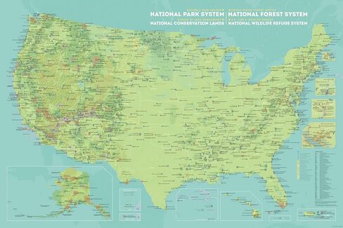 NPS x USFS x BLM x FWS Interagency Federal Lands Map 24x36 Poster: National Park System, National Forest System, National Wildlife Refuge System, BLM National Conservation Lands (Tan & Slate Blue) in Kuwait