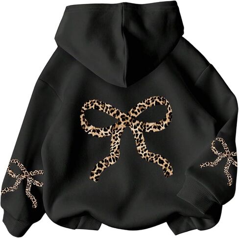 QJQ Girls Bow Letter Graphic Hoodie Lightweight Long Sleeve Hooded Sweatshirt Drop Shoulder Pullover Top Ages 8-12 in Saudi Arabia